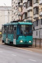 Belarus, Minsk - 04 january, 2023: The tram closeup