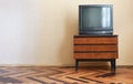 Belarus, Minsk - June 03, 2019Vintage Television on wooden antique closet, old design in a home. Sony trinitron kv-21m3