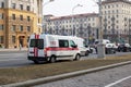 Belarus, Minsk - 24 march, 2023: Ambulance travels on the road