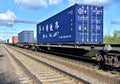Cargo containers CHINA RAILWAY transportation on freight train by railway. Intermodal Container