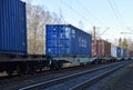 Cargo shipping containers on the China-Europe freight train by railway. China-Europe trains see