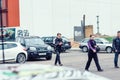 Belarus, Minsk, may 17, 2015, Oktyabrskaya street, biker festival. cars parked in the city Parking lot Royalty Free Stock Photo