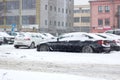 Belarus, Minsk - 29 november, 2023: Cars in snow in snowfall