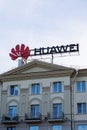 Belarus, Minsk - 12 september, 2022: Sign Huawei on the building Royalty Free Stock Photo