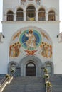 Belarus. Minsk Temple is a monument in the name of All Saints. Icon of Jesus Christ above the temple gates