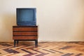 Belarus, Minsk - 04.05.2020:Vintage Television on wooden antique closet, old design in a home. Sony trinitron kv-21m3