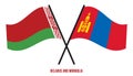 Belarus and Mongolia Flags Crossed And Waving Flat Style. Official Proportion. Correct Colors