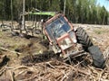 Belarus Mtz 82 forestry tractor stuck in deep mud