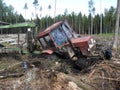 Belarus Mtz 82 forestry tractor stuck in deep mud