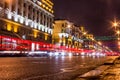 Belarus Night Minsk, Road with cars, Independence Avenue at night