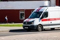 BELARUS, NOVOPOLOTSK - MAY 28, 2020: Ambulance on the road