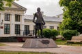 BELARUS, POSTVY - 09 JUNE, 2021: Monument to Tyzenhauz at entrance to palace