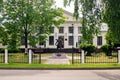 BELARUS, POSTVY - 09 JUNE, 2021: Monument to Tyzenhauz at entrance to palace