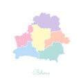 Belarus region map: colorful with white outline.