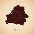 Belarus region map: retro style brown outline on.