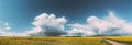 Belarus. Rural Landscape With Blossom Of Canola Colza Yellow Flowers. Rapeseed, Oilseed Field Meadow. Panorama. Royalty Free Stock Photo