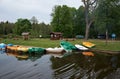 Belarus. The ship is on the Augustow canal in Belarus. May 24, 2017 Royalty Free Stock Photo