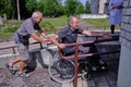 Man in a wheelchair at the emergency room of the city hospital Royalty Free Stock Photo