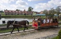 Belarus, Sula, September 17, 2023. A horse-drawn carriage passes through the first teractive history park in Belarus, the Grand