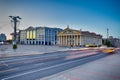 Belarus Travel Destinations. View of October Square with Palace of the Republic Palatial Government Building Along With Trade