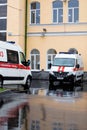 BELARUS, VITEBSK - SEPTEMBER 10, 2020: Ambulances in parking lot at clinic