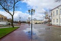 Belarus, Vitebsk. View of Pushkin bridge and Holy Spirit monastery