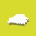 Belarus - white 3D silhouette map of country area with dropped shadow on green background. Simple flat vector