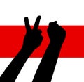 Hands up elections. Belarus. White red white flag. Freedom. Vector illustration