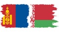 Belarusian and Mongolia grunge flags connection vector