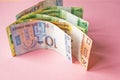 Belarusian rubles and coins on a colored background Royalty Free Stock Photo