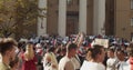 MINSK, BELARUS - AUGUST 16, 2020: Peaceful Protesters With Posters And Flags Move Along Street City. Belarusians Took