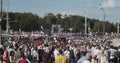 MINSK, BELARUS - AUGUST 16, 2020: Peaceful Protesters With Posters And Flags Move Along Street City. Belarusians Took