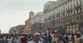 MINSK, BELARUS - AUGUST 16, 2020: Peaceful Protesters With Posters And Flags Move Along Street City. Belarusians Took