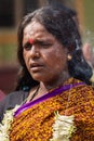 Closeup of woman at Pilgrim farewell ceremony, Belathur Karnataka India.