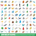 100 belay icons set, isometric 3d style Royalty Free Stock Photo