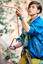 Belayer with the rope