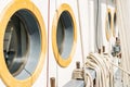 Belayingl pins and window or porthole on a tall ship Royalty Free Stock Photo