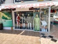 Beldibi, Kemer, Antalya, Turkey - May 11, 2021: Leather jackets and raincoats in a clothes and fur shop