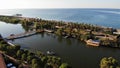 Belek, Antalya, aerial view on beach braid, river in resort hotel Royalty Free Stock Photo