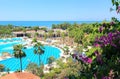 Panoramic sea view on family resort with chill area and swimming pool Royalty Free Stock Photo