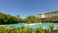 Belek, Turkey - May 2021: Hut on a tropical island. Cottage with pool in the jungle. Close-up. Tropical plants around the cottage Royalty Free Stock Photo