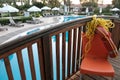 Belek, Turkey - October 2020: Life saving equipment at a turkish hotel. Safety measures near a swimming pool. Sun beds, beach Royalty Free Stock Photo