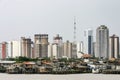 Belem: modern buildings and stilt houses on river Guama