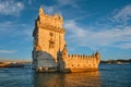 Belem Tower on the bank of the Tagus River on sunset. Lisbon, Portugal Royalty Free Stock Photo