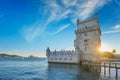 Belem Tower on the bank of the Tagus River on sunset. Lisbon, Portugal Royalty Free Stock Photo