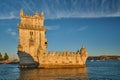 Belem Tower on the bank of the Tagus River on sunset. Lisbon, Portugal Royalty Free Stock Photo