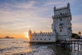 Belem Tower on the bank of the Tagus River on sunset. Lisbon, Portugal Royalty Free Stock Photo