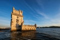Belem Tower on the bank of the Tagus River on sunset. Lisbon, Portugal Royalty Free Stock Photo