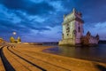 Belem Tower on the bank of the Tagus River in twilight. Lisbon, Portugal Royalty Free Stock Photo