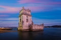 Belem Tower on the bank of the Tagus River in twilight. Lisbon, Portugal Royalty Free Stock Photo
